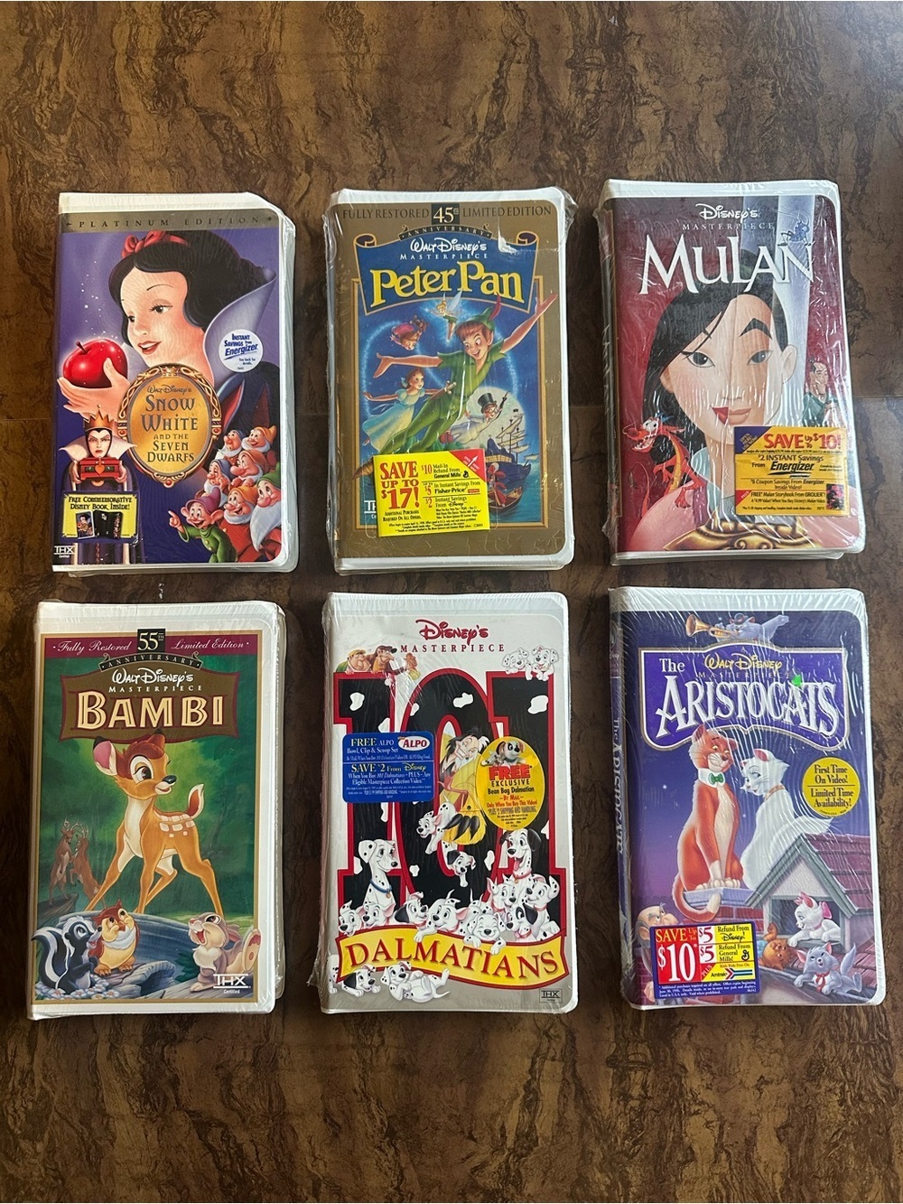 Lot of 6 Authentic Walt Disney Masterpiece Collection VHS Tapes Unopened